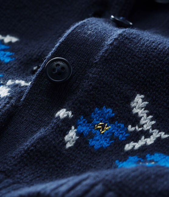 Baby-Cardigan aus Woll-/Baumwollstrick für Mädchen blau SMOKING/weiss MULTICO