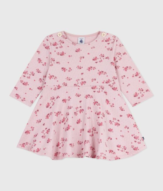 Langärmeliges Baby-Kleid aus Baumwolle mit Blumenmuster rosa JOLI/weiss MULTICO