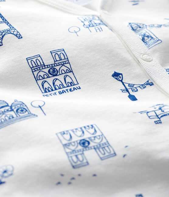 Baby-Strampler 'Paris' aus Rippstrick weiss MARSHMALLOW/blau MAJOR