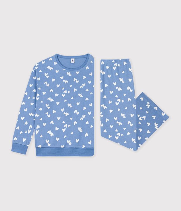 Damen-Pyjama aus Baumwolle mit Herzmotiv blau/weiss