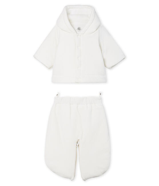 3-in-1-Fliegeroverall aus Velours für Babys weiss MARSHMALLOW