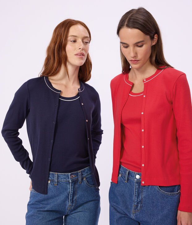 Damen-Cardigan aus einfarbiger Baumwolle rot