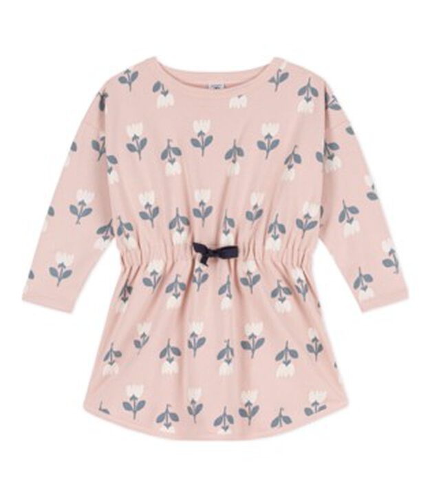 Lang&auml;rmeliges bedrucktes Kinderkleid aus Molton f&uuml;r M&auml;dchen rosa/vielfarbig