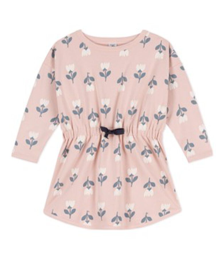 Lang&auml;rmeliges bedrucktes Kinderkleid aus Molton f&uuml;r M&auml;dchen rosa/vielfarbig