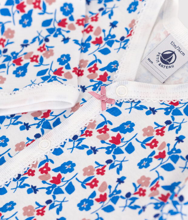 Strampler ohne F&uuml;sschen aus Baumwolle mit Blumenmotiv weiss/vielfarbig