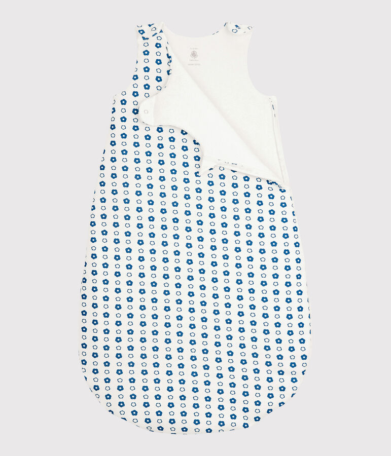 Baby-Schlafsack aus Bio-Baumwolle mit blauem Blumenmuster im Retro-Look weiss MARSHMALLOW/ MALLARD