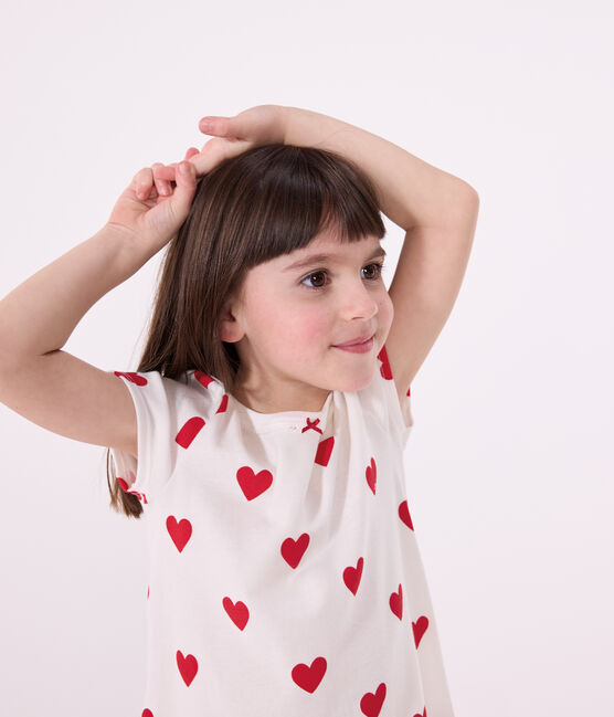 Kindernachthemd aus Baumwolle mit Herzmotiv für Mädchen weiss MARSHMALLOW/rot TERKUIT