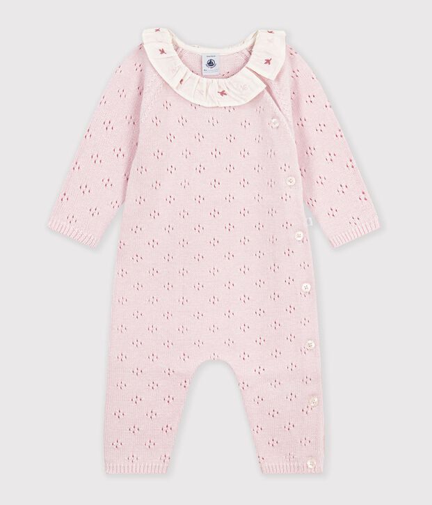 Baby-Overall aus einfarbigem Woll- und Baumwollstrick mit Kragen BARELY
