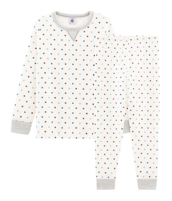 Kinderpyjama aus Doppeljersey für Jungen weiss MARSHMALLOW/weiss MULTICO