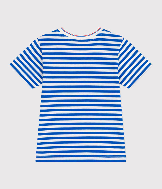 Kurz&auml;rmeliges Kinder-T-Shirt aus Baumwolle mit Streifen blau/weiss