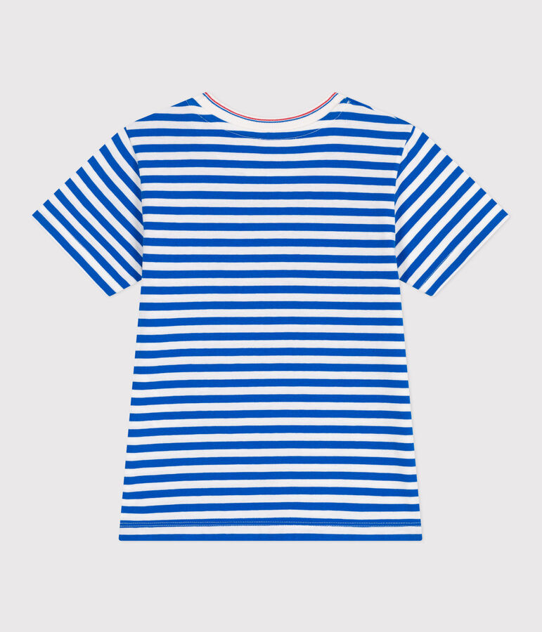 Kurz&auml;rmeliges Kinder-T-Shirt aus Baumwolle mit Streifen blau/weiss