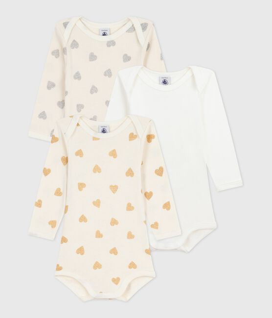 Set langärmeliger Baby-Bodys aus Baumwolle mit Pailletten-Herzen variante 1