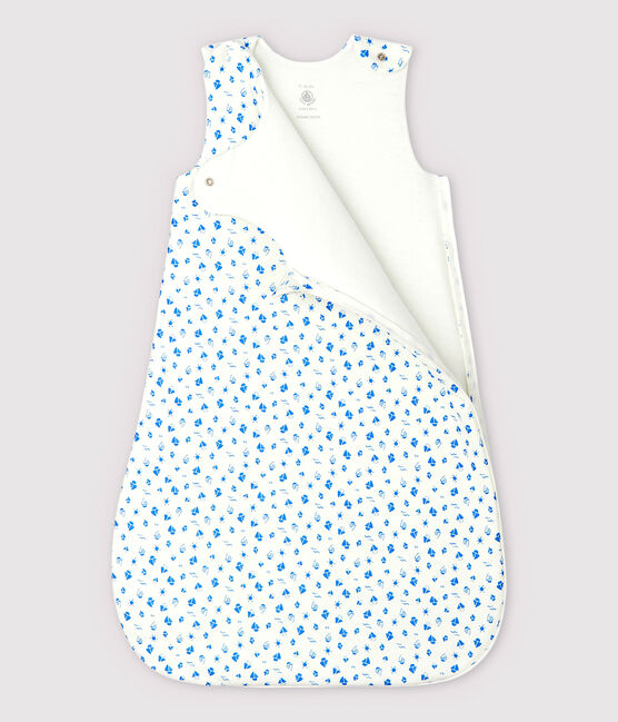 Baby-Schlafsack aus Bio-Baumwolle mit Boot-Motiv weiss MARSHMALLOW/blau COOL