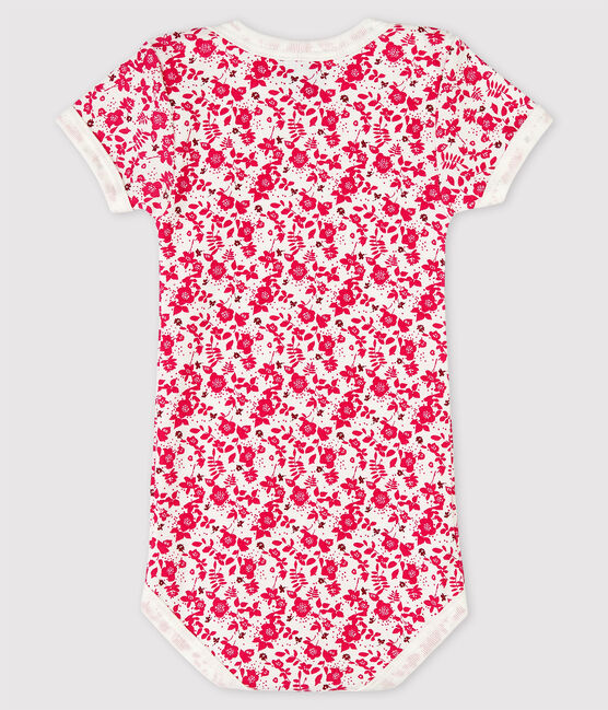 Kurzärmeliger Baby-Body für Mädchen weiss MARSHMALLOW/rosa FLASHY