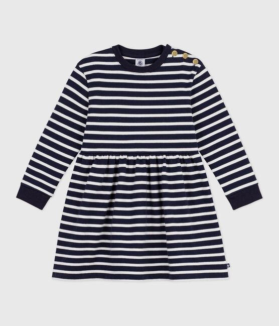 Langärmeliges Kinder-Kleid aus Baumwolle blau SMOKING/weiss MARSHMALLOW