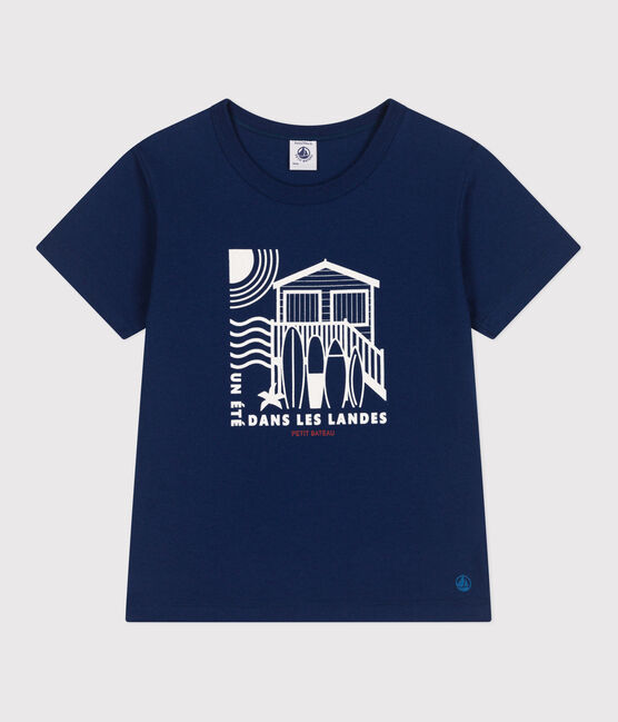 Kurzärmeliges Kinder-T-Shirt aus bedruckter Baumwolle blau MEDIEVAL