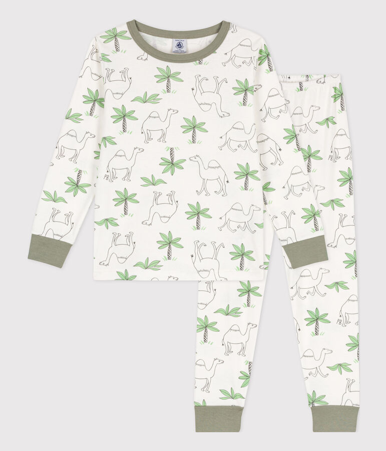 Kinderpyjama aus Baumwolle mit Dromedarmotiv weiss MARSHMALLOW/weiss MULTICO
