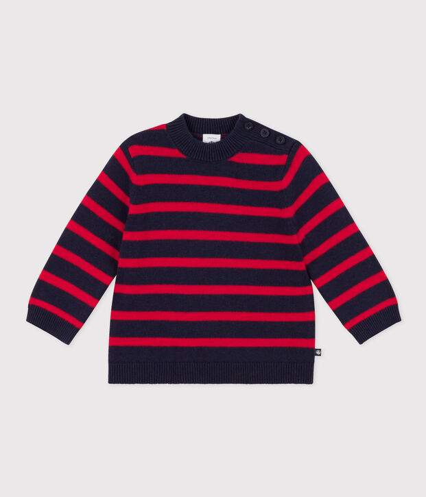 Pullover aus Wolle und Baumwollmischung mit Matrosenmuster blau/rot