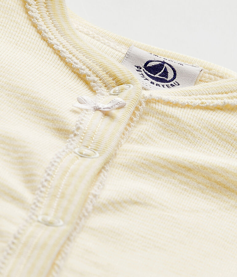 Baby-M&auml;dchen-Strampler ohne Fu&szlig; mit Milleraies-Ringelmuster gelb TEMPETE/weiss MULTICO