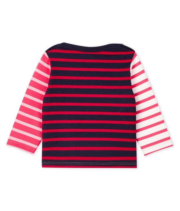 Lang&auml;rmeliges Baby-Upcycling-Streifenshirt f&uuml;r M&auml;dchen rosa/vielfarbig