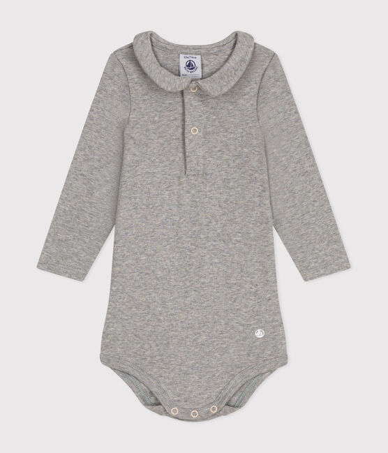 Langärmeliger Baby-Body aus Baumwolle mit Kragen grau CHATON CHINE