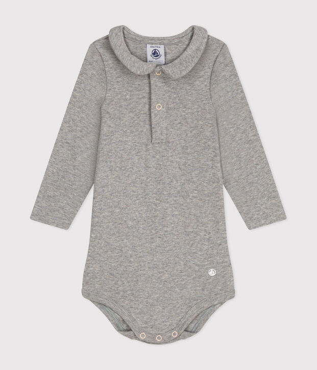 Lang&auml;rmeliger Baby-Body aus Baumwolle mit Kragen grau