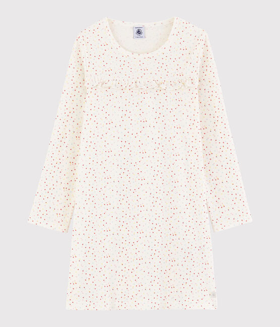 Nachthemd aus Bio-Baumwolle mit farbigem Polka-Dot-Muster für Mädchen weiss MARSHMALLOW/weiss MULTICO