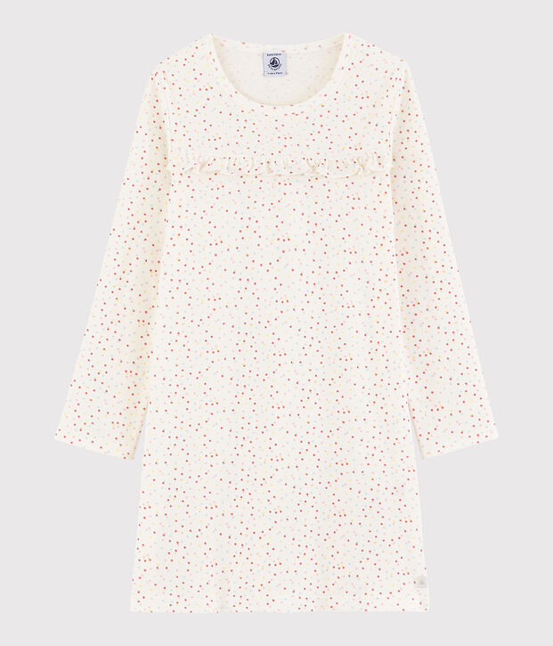 Nachthemd aus Bio-Baumwolle mit farbigem Polka-Dot-Muster f&uuml;r M&auml;dchen weiss/vielfarbig