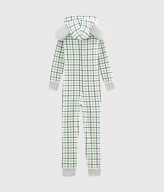 Langer Rippstrick-Overall für Jungen weiss MARSHMALLOW/weiss MULTICO