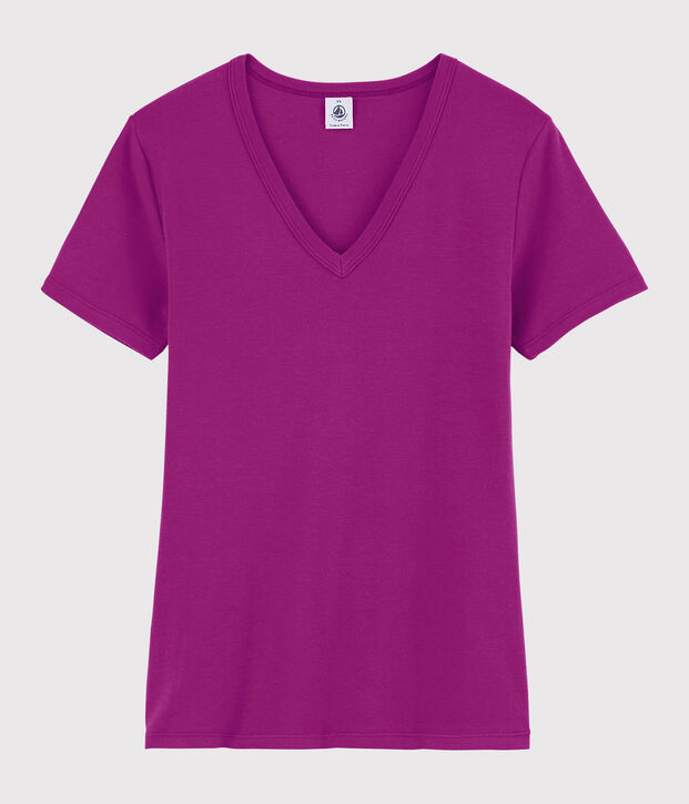 Damen-T-Shirt aus Baumwolle mit V-Ausschnitt violett