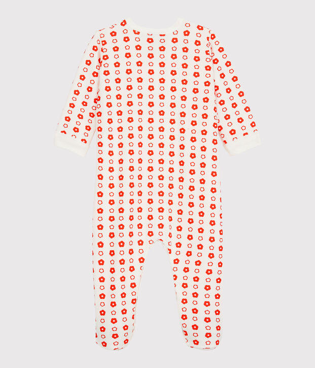 Baby-Strampler aus Molton und Bio-Baumwolle mit Blumenmuster im Retro-Look weiss/rot