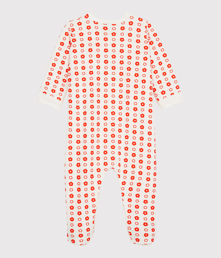 Baby-Strampler aus Molton und Bio-Baumwolle mit Blumenmuster im Retro-Look weiss/rot