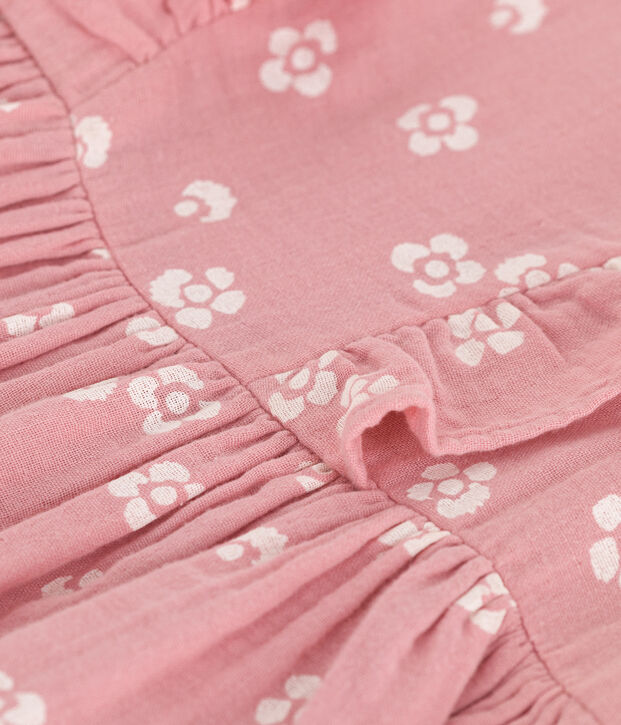 &Auml;rmelloses Kinder-Kleid aus Baumwolle mit Blumenmuster rosa/weiss