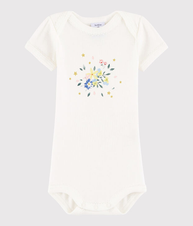 Kurz&auml;rmeliger Baby-Body M&auml;dchen weiss/rosa