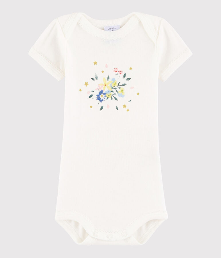 Kurz&auml;rmeliger Baby-Body M&auml;dchen weiss/rosa