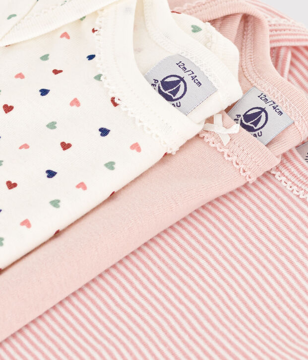 3er-Set kurz&auml;rmelige Baby-Bodys mit kleinen Herzen aus Baumwolle vielfarbig