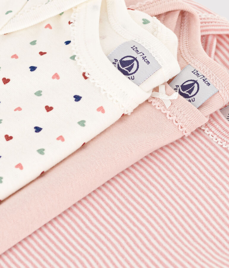 3er-Set kurz&auml;rmelige Baby-Bodys mit kleinen Herzen aus Baumwolle vielfarbig