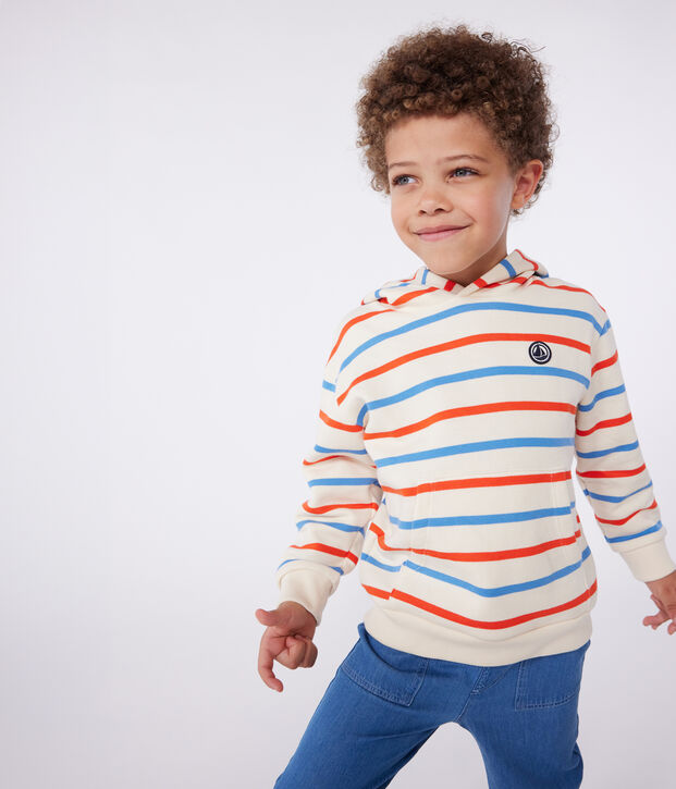 Kinder Unisex-Kapuzensweatshirt aus Baumwolle mit Streifen naturfarben/vielfarbig