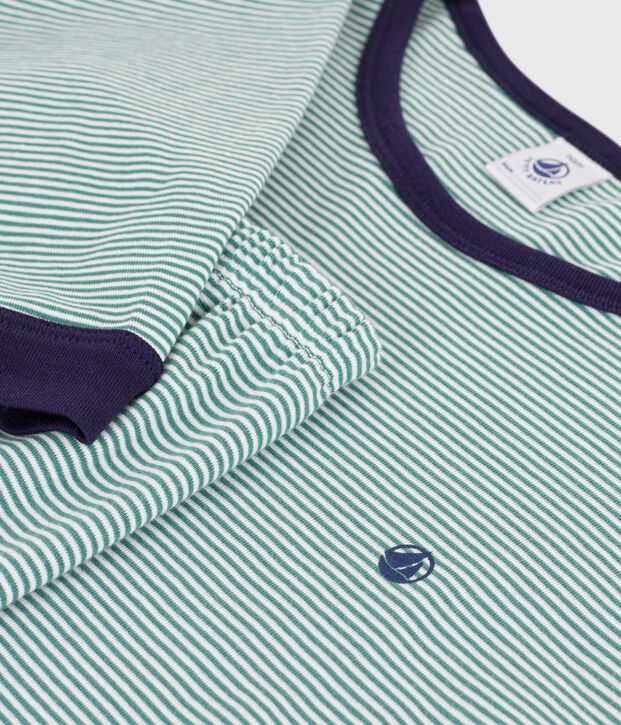 Kinder-Pyjama aus Baumwolle mit Streifen gr&uuml;n/weiss