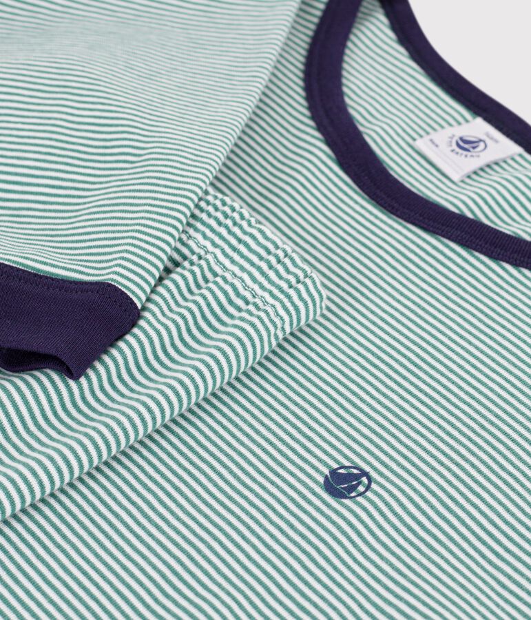 Kinder-Pyjama aus Baumwolle mit Streifen gr&uuml;n/weiss