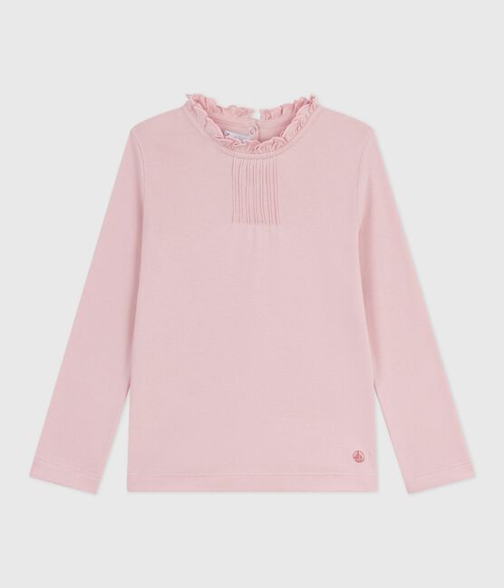 Langärmeliges Kinder-T-Shirt aus einfarbiger Baumwolle rosa JOLI