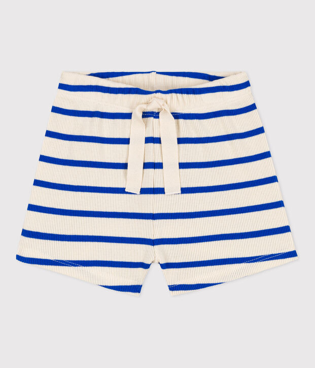 Baby-Shorts aus gestreiftem Rippstrick naturfarben/blau