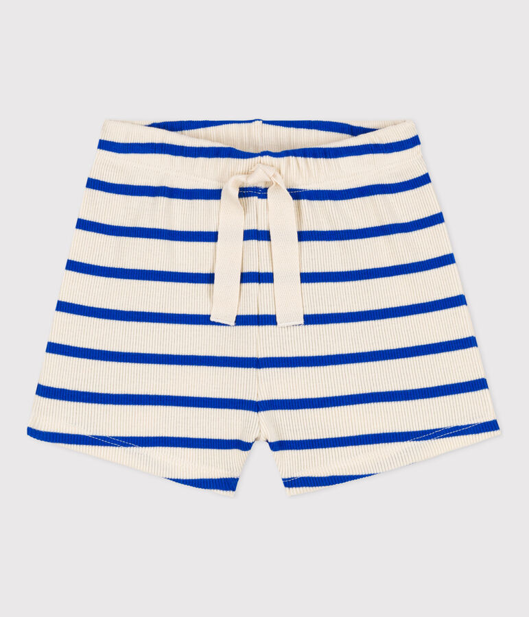 Baby-Shorts aus gestreiftem Rippstrick naturfarben/blau