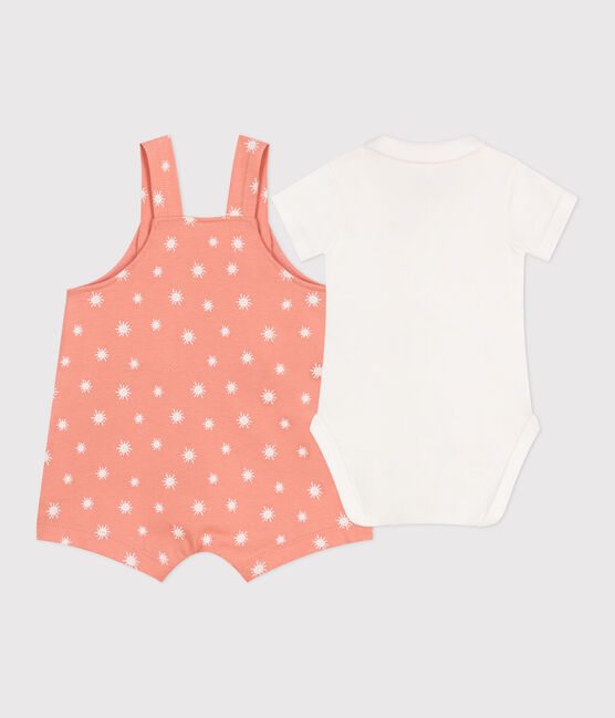 Newborn-Set Latzhose aus Baumwolle mit Sonnenmuster und Body orange ABRICOT/ MARSHMALLOW