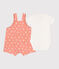 Newborn-Set Latzhose aus Baumwolle mit Sonnenmuster und Body orange ABRICOT/ MARSHMALLOW