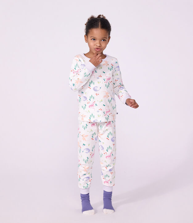 Kinder-Pyjama aus Molton mit Drachenmotiv weiss/vielfarbig