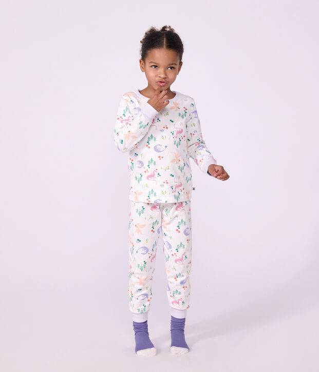 Kinder-Pyjama aus Molton mit Drachenmotiv weiss/vielfarbig