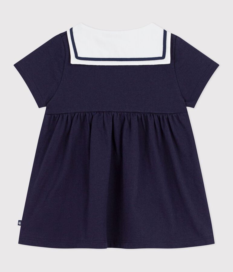 Kurz&auml;rmeliges Baby-Kleid mit Matrosenkragen aus einfarbiger Baumwolle blau