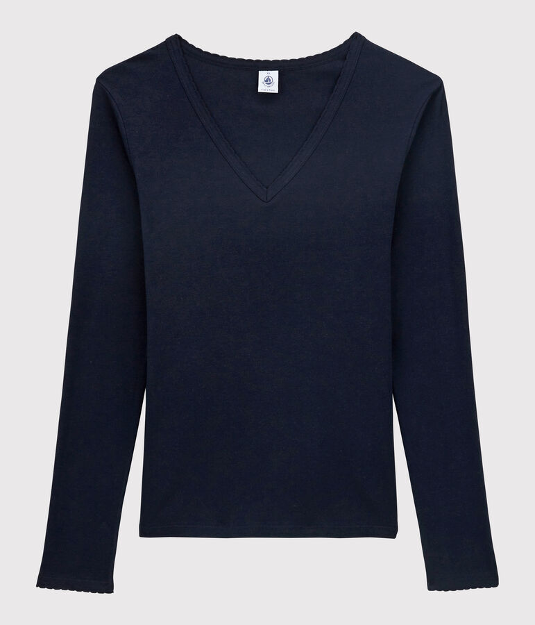Damen-T-Shirt L&rsquo;ICONIQUE aus Baumwolle mit M&auml;usez&auml;hnchen blau