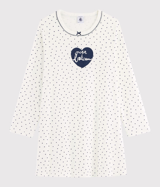 Nachthemd mit Mini-Herzchen für Mädchen weiss MARSHMALLOW/blau MEDIEVAL